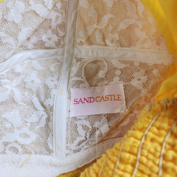 Vintage Sandcastle Yellow Dress Medium Zip Front Scallop Hem Built-In Bra - Picture 2 of 9